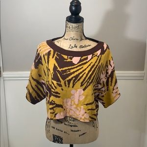 Free People Intimately Floral Leaf Crop Sweater